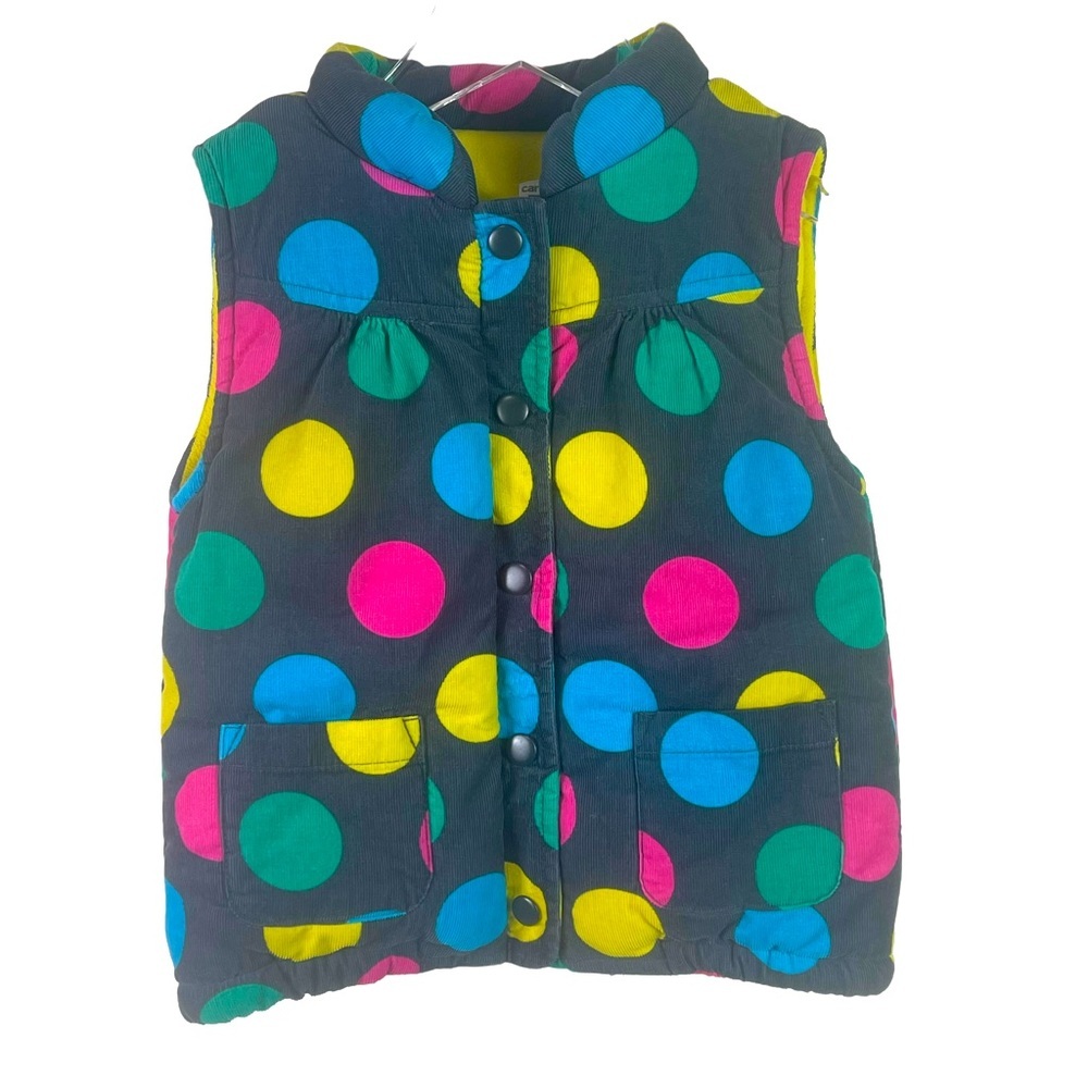 Carter's Multi-Colored Polka Dot Fleece Lined Corduroy Puffy Vest Girls' Size 4T